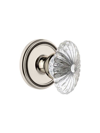 Grandeur Soleil Rosette Door Set with Burgundy Crystal-Glass Knobs in Polished Nickel.